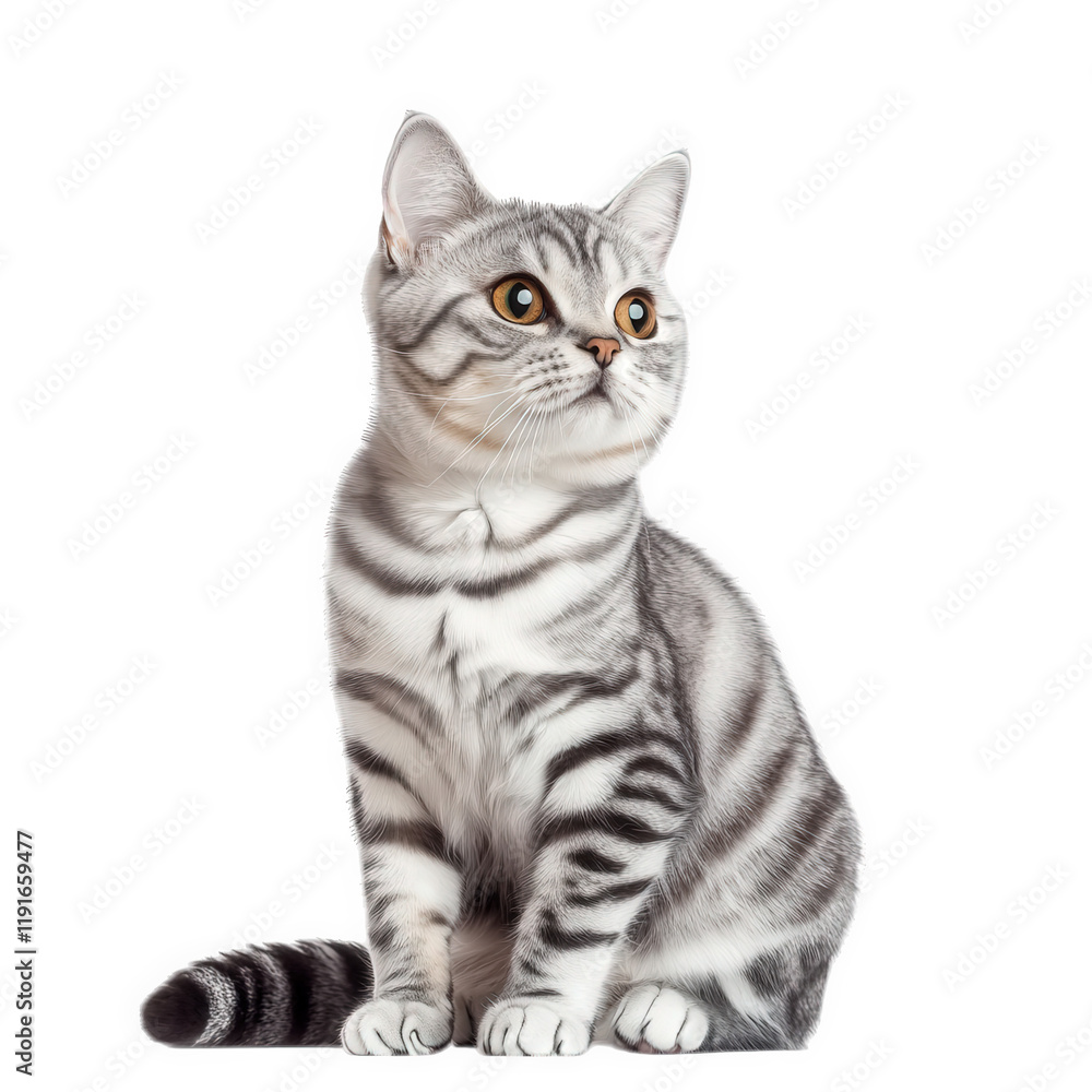 a silver-striped cat with large. expressive amber eyes sits gracefully against a white background. showcasing its elegant posture and soft fur cat's distinctive markings and playful demeanor. making a silver-striped cat with large. expressive amber eyes sits gracefully against a white background. showcasing its elegant posture and soft fur cat's distinctive markings and playful demeanor. making