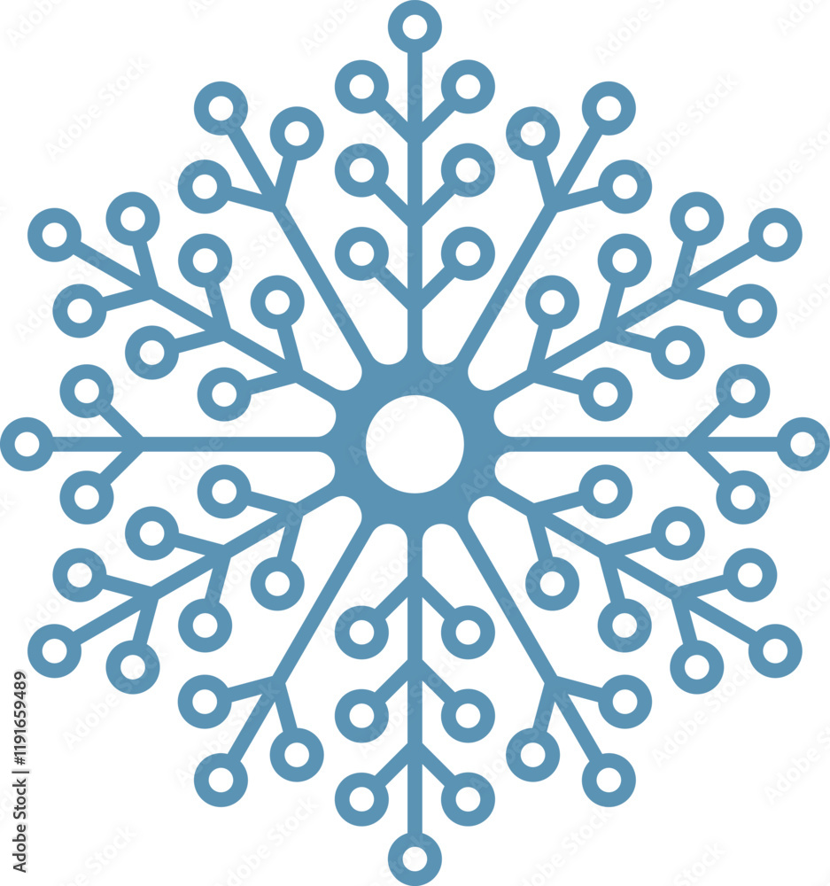 Stylized vector snowflake with radial symmetry, evoking winter, christmas, cold temperatures and frozen water, perfect for festive and seasonal designs Stylized vector snowflake with radial symmetry, evoking winter, christmas, cold temperatures and frozen water, perfect for festive and seasonal designs