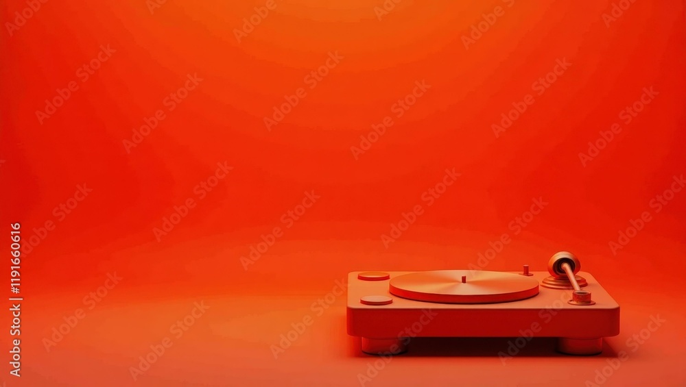 Mandarin orange dj turntable on right. Soft white background. Copy space for text, 3D render AI Generated Designer Element Mandarin orange dj turntable on right. Soft white background. Copy space for text, 3D render AI Generated Designer Element