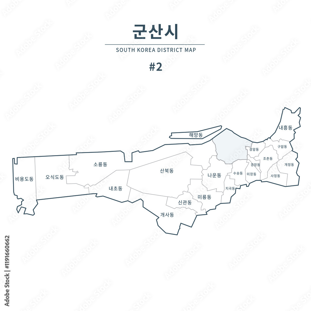 Obraz premium Gunsan map. Map of South Korea with Major Cities, Clean Line Design on White Background. 
