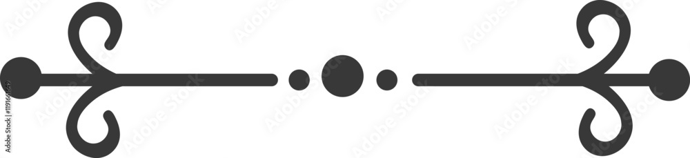 Simple black horizontal decorative dividing line with flourishes and dots is perfect for vintage or classic designs, adding a touch of elegance and sophistication Simple black horizontal decorative dividing line with flourishes and dots is perfect for vintage or classic designs, adding a touch of elegance and sophistication