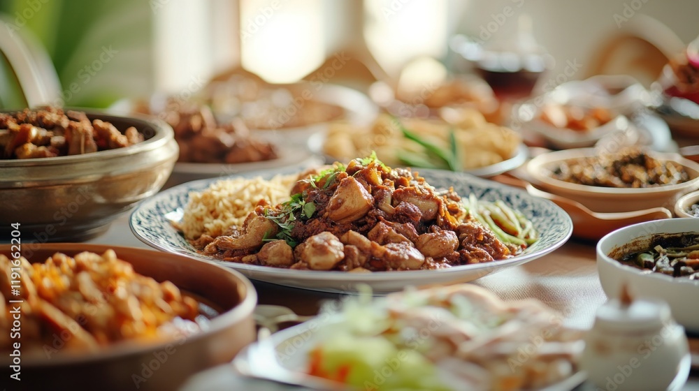 Obraz premium A diverse assortment of savory dishes are beautifully arranged on a table