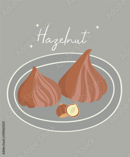 Flat Design Illustration with Meringue at Hazelnut Taste