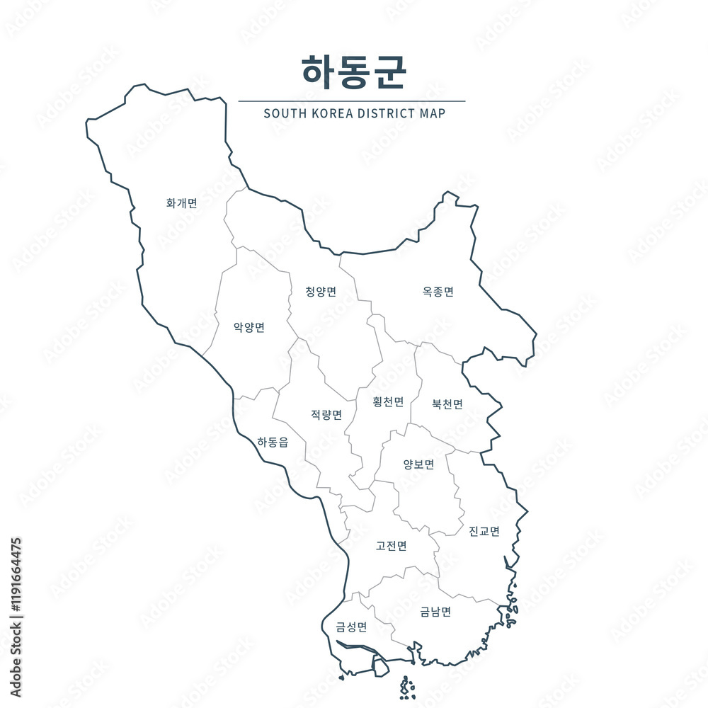 Obraz premium Map of South Korea with Major Cities, Clean Line Design on White Background. Hadong map.