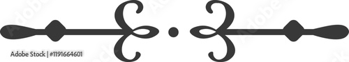 Horizontal calligraphic divider featuring decorative swirls and dots, connecting two stylized tear shaped ends, creating a visually appealing separation element