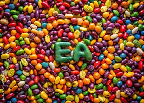 Smiling Bean Word Formed from Colorful Bean Pile: Love Crops, Healthy Food, Agriculture photo