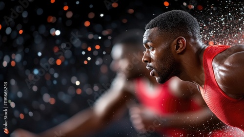 Intense male athlete sprinting with motion blur effect in dynamic race
