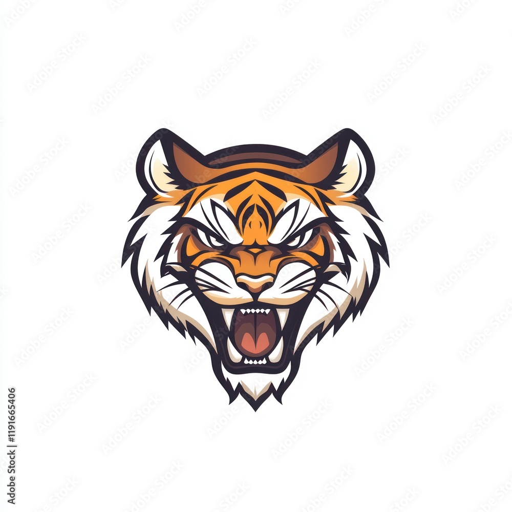 Roaring tiger head, fierce expression, white background, mascot potential Roaring tiger head, fierce expression, white background, mascot potential