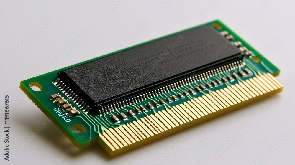Close-up of a green circuit board with gold connectors. Close-up of a green circuit board with gold connectors.