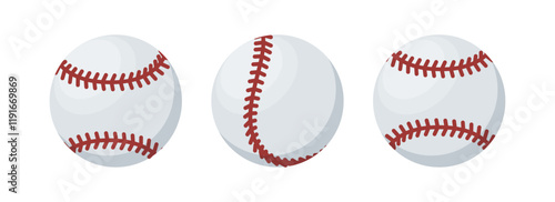 Set of Baseball ball. Sport ball baseball. Flat icon. Sport game equipment. Vector illustration