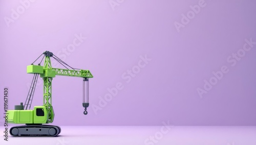 Hunter green crane on left. Soft yellow background. Copy space for text, 3D render AI Generated Designer Element photo