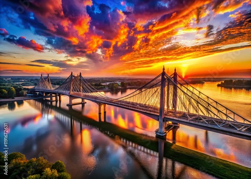 Sunset Silhouette: Abraham Lincoln Bridge, Jeffersonville, Indiana Aerial Drone View photo