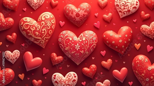 Valentine's Day Background Filled with Romantic Hearts and Beautiful Patterns for Love Celebration and Decorations

