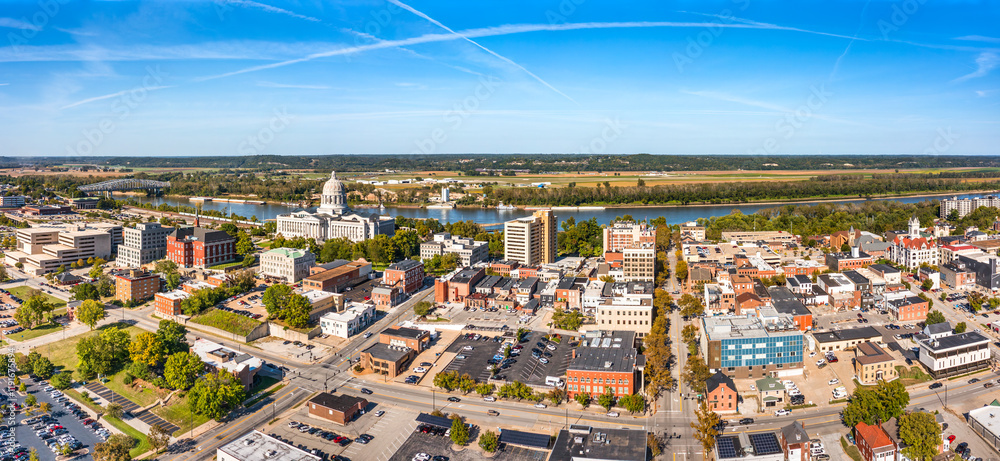 Aerial panorama of Jefferson City, Missouri. Jefferson City is the capital of the U.S. state of Missouri