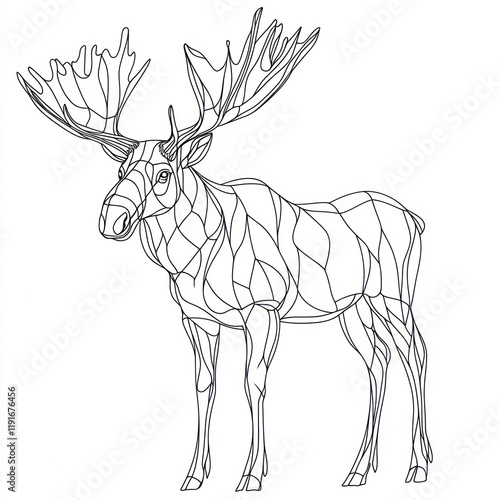 Majestic moose line art, forest background, nature illustration, wildlife design photo