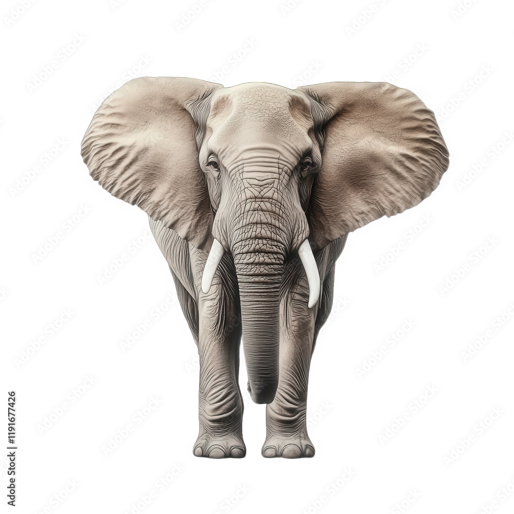 Obraz premium realistic depiction of an elephant. showcasing its large ears and trunk against a minimalistic background the focus on the elephant emphasizes its majestic presence and highlights themes of wildlife c