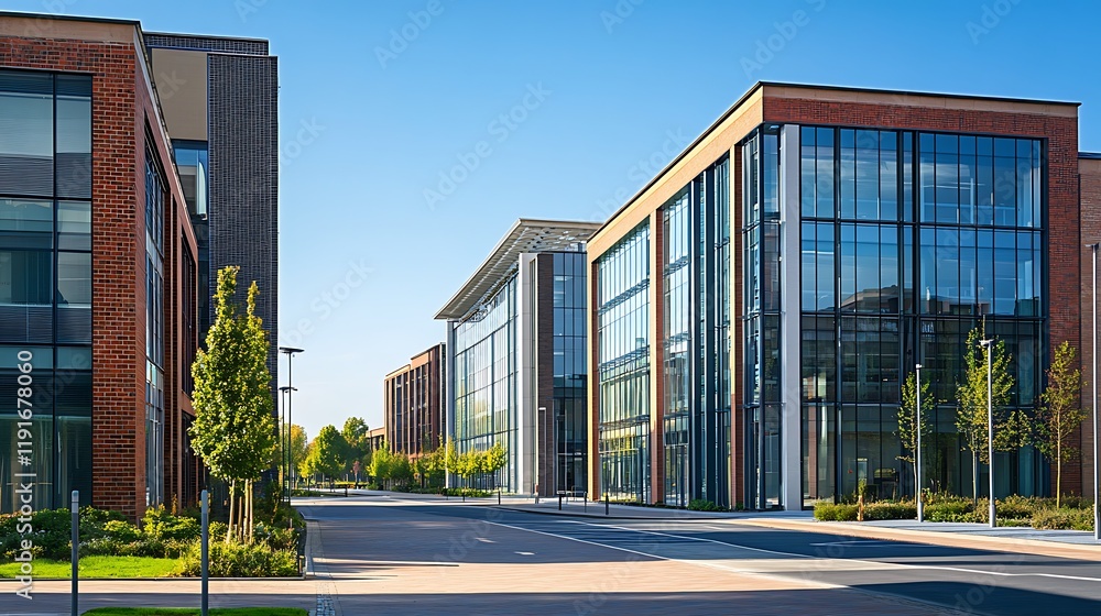 Obraz premium Modern Office Buildings Line A City Street