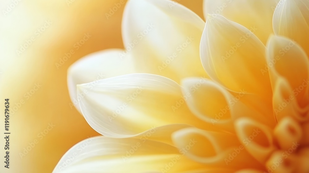 Obraz premium Soft, creamy dahlia petals unfolding in warm, golden light create a serene and romantic atmosphere, ideal for valentine's day, mother's day, or springtime celebrations