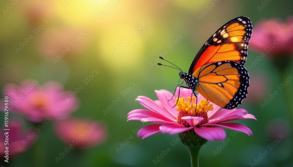 Colorful butterfly on a spring flower, with dew and light background , nature, sunlight Colorful butterfly on a spring flower, with dew and light background , nature, sunlight