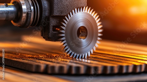 Cutting process in industrial settings machine workshop photography close-up view precision engineering