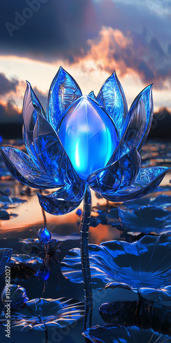 Futuristic blue lotus flower
