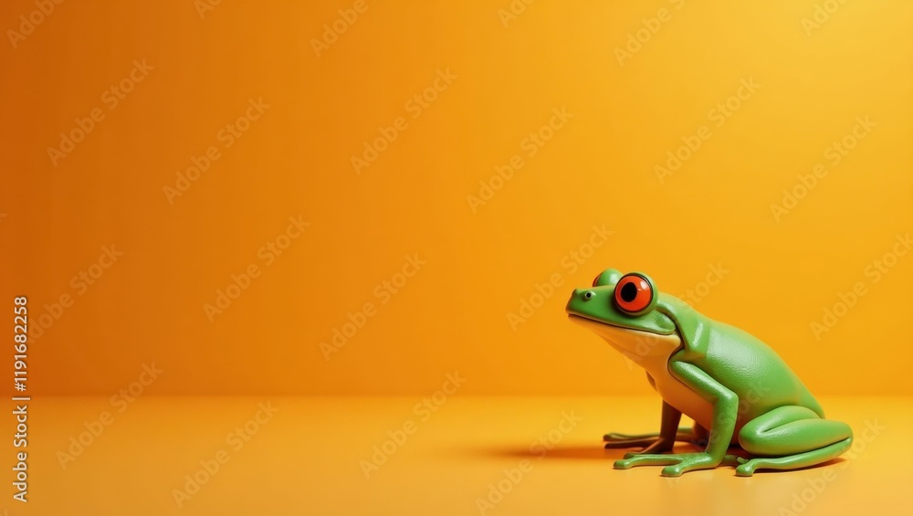 Emerald green jungle frog on right. Green tree frog with red eyes sitt Emerald green jungle frog on right. Green tree frog with red eyes sitt