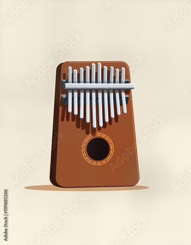 Simple illustration of kalimba. Wooden instrument. Metal keys. Thumb piano. African percussion instrument. Isolated on white background. Simple design. Great for logo design music related topics. photo