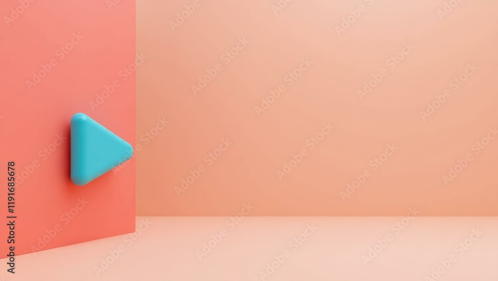 Aqua blue video play symbol on left. Soft blue background. Copy space for text, 3D render AI Generated Designer Element Aqua blue video play symbol on left. Soft blue background. Copy space for text, 3D render AI Generated Designer Element