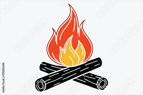 A stylized graphic of a campfire