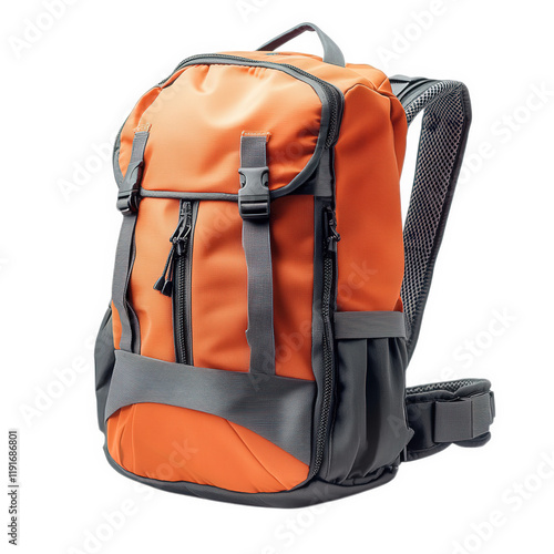 vibrant orange backpack designed for casual use. showcasing multiple compartments and adjustable straps. ideal for students or travelers its durable material suggests suitability for outdoor activitie photo