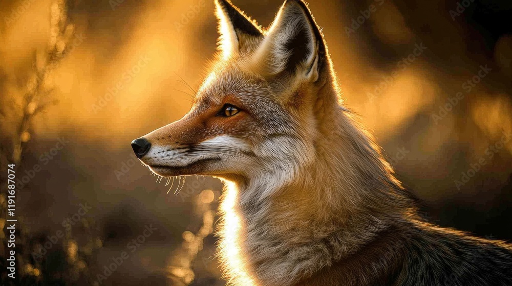 Fototapeta premium Red Fox Backlit by Golden Sunlight in a Natural Habitat Setting