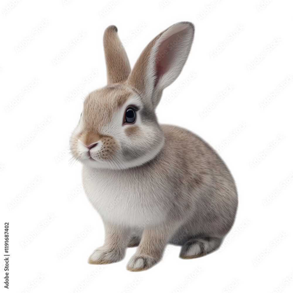 Obraz premium cute. realistic-looking rabbit sitting on a plain background. showcasing its soft fur and expressive features the rabbit appears calm and curious. making it an appealing subject for animal-related con