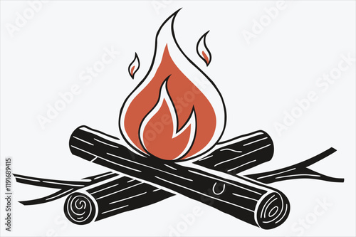 A stylized graphic of a campfire