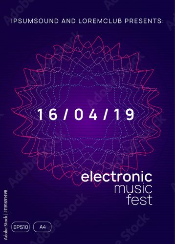 Sound Event. Trance Cover. Blue Music Background. Green Night Club Flyer. Dance Set. Soundwave Audio Illustration. Discotheque Festival Element. Violet Sound Event