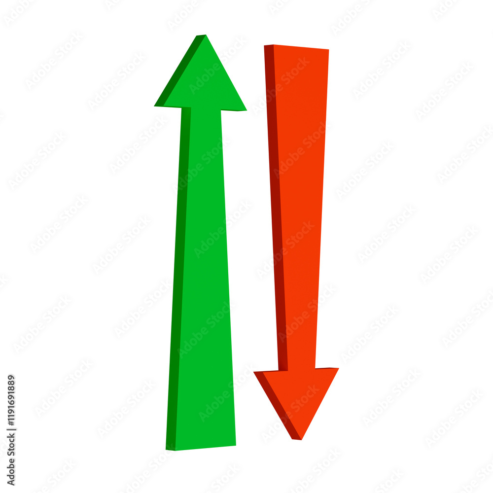 Illustration of green arrow and red arrow going down. Concept: Lift, going up and down.
