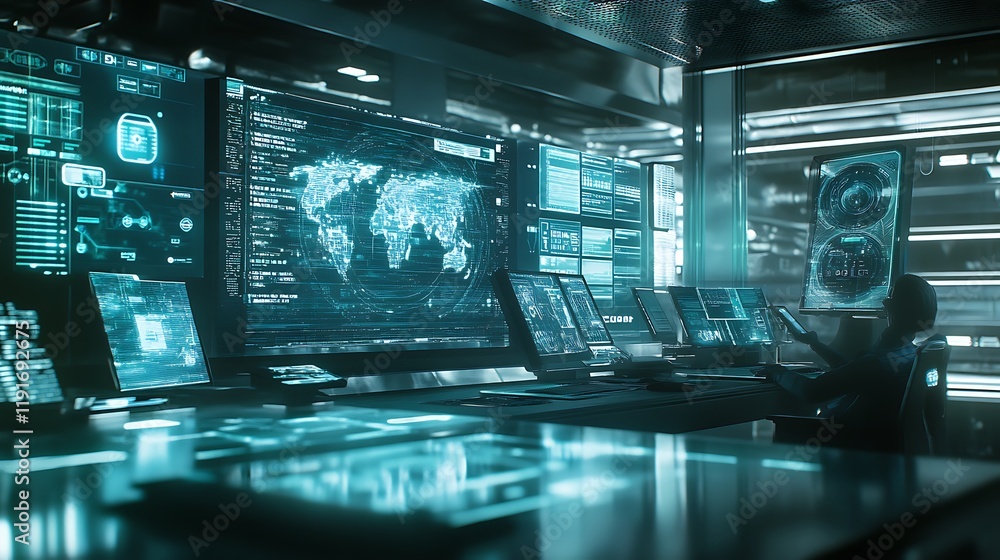 Futuristic Control Room: Global Network Monitoring Futuristic Control Room: Global Network Monitoring
