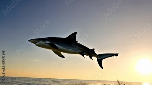 Shark Jumping Out of Ocean Waves, A Dynamic Marine Wildlife Scene

