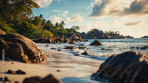 Seychelles coast and islands, rocky coast of the sea