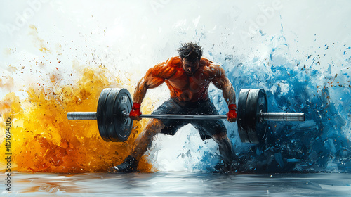 vibrant colored illustration of a weightlifter