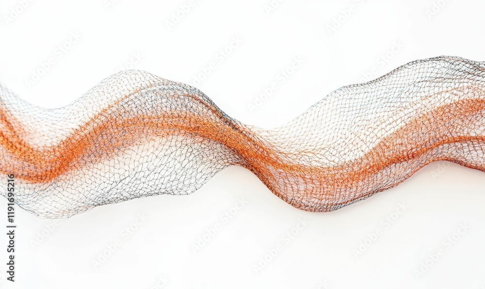 Fototapeta premium Orange and black netting waves across white.