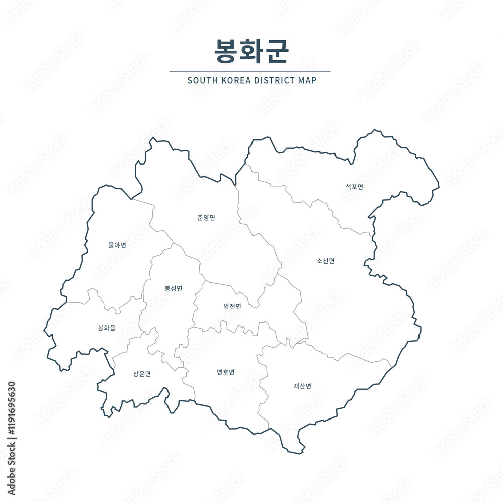 Bonghwa Map. Map of South Korea with Major Cities, Clean Line Design on White Background. Bonghwa Map. Map of South Korea with Major Cities, Clean Line Design on White Background.