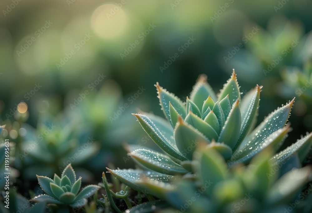A close-up view of several dew-kissed succulents bathed in soft morning sunlight, showcasing their vibrant green hues and intricate details. A close-up view of several dew-kissed succulents bathed in soft morning sunlight, showcasing their vibrant green hues and intricate details.