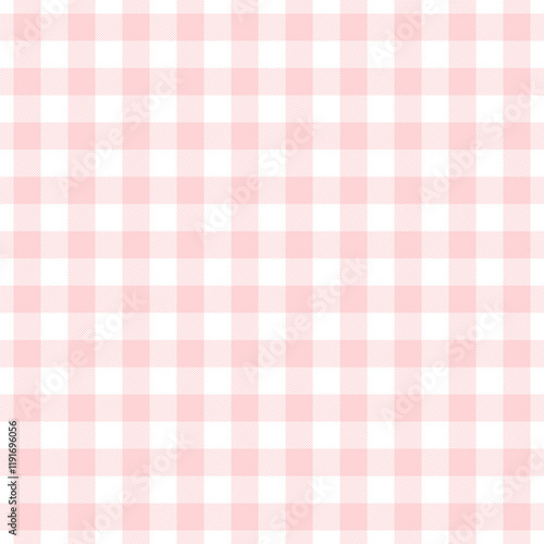 Check seamless pattern. Pink checks background. Repeated gingham geometric patern. Tablecloth style for prints design. Repeating texture checkered plaid. Repeat chess fabric. Vector illustration