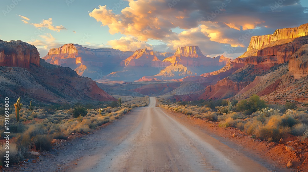 Fototapeta premium Desert road sunset canyon scenic travel