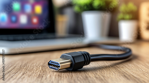 A single charging cable coiled neatly on a desk representing simplicity, order, and utility with blurred background emphasizing focus and minimalism

 photo