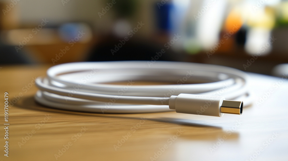 A single charging cable coiled neatly on a desk representing simplicity, order, and utility with blurred background emphasizing focus and minimalism
A single charging cable coiled neatly on a desk representing simplicity, order, and utility with blurred background emphasizing focus and minimalism