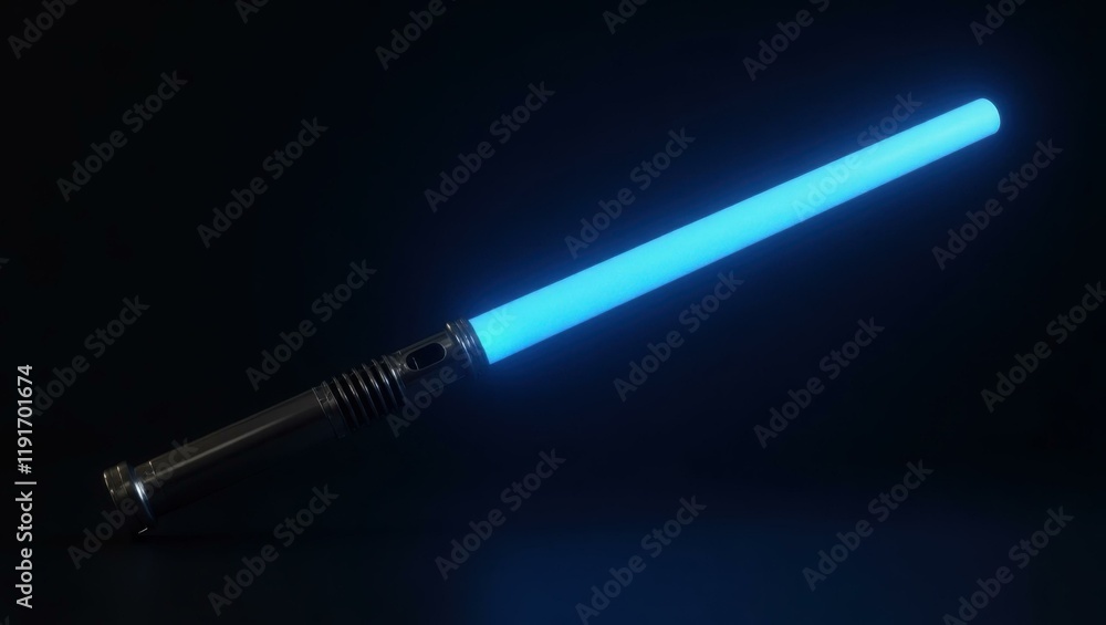 Blue lightsaber on right. Soft yellow background. Copy space for text, 3D render AI Generated Designer Element Blue lightsaber on right. Soft yellow background. Copy space for text, 3D render AI Generated Designer Element