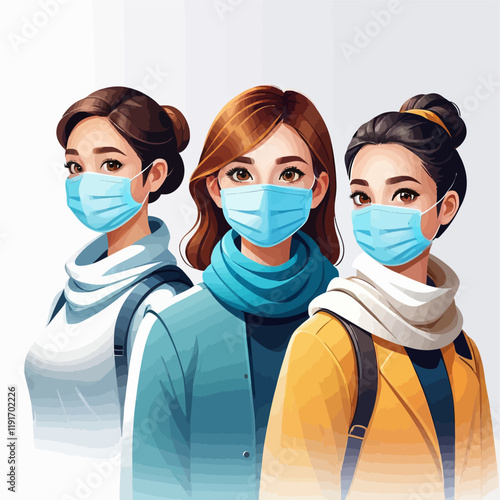 People wearing medical masks,3D vector illustration.