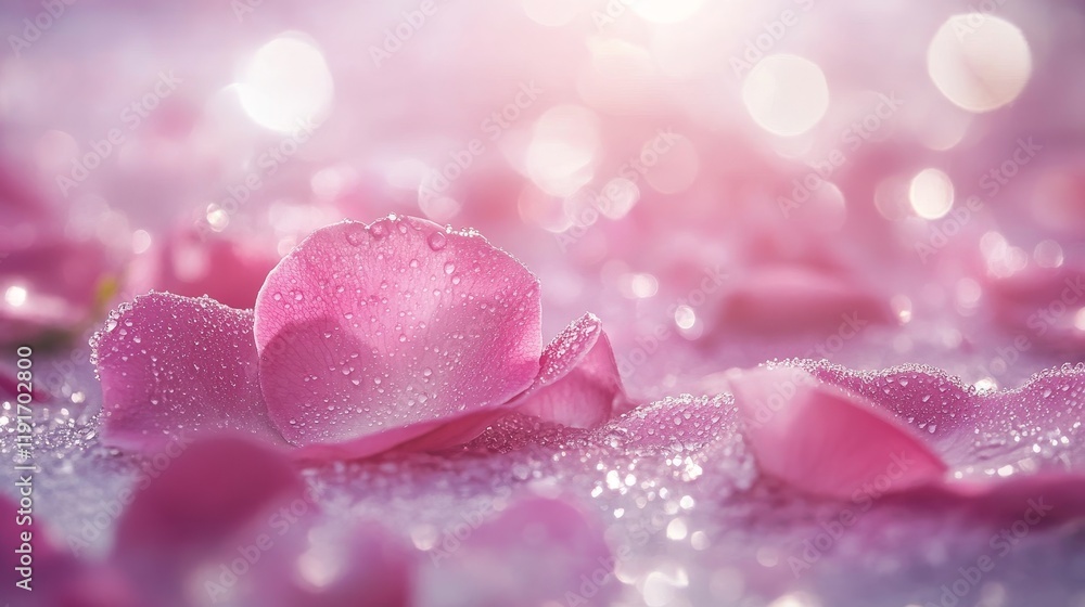 Pink rose petals with dewy drops in dreamy macro shot Pink rose petals with dewy drops in dreamy macro shot
