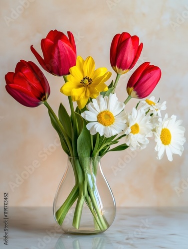 Wallpaper Mural Vibrant, fresh bouquet of tulips, daisies celebrating International Women's Day represents beauty, strength, feminism concept Torontodigital.ca